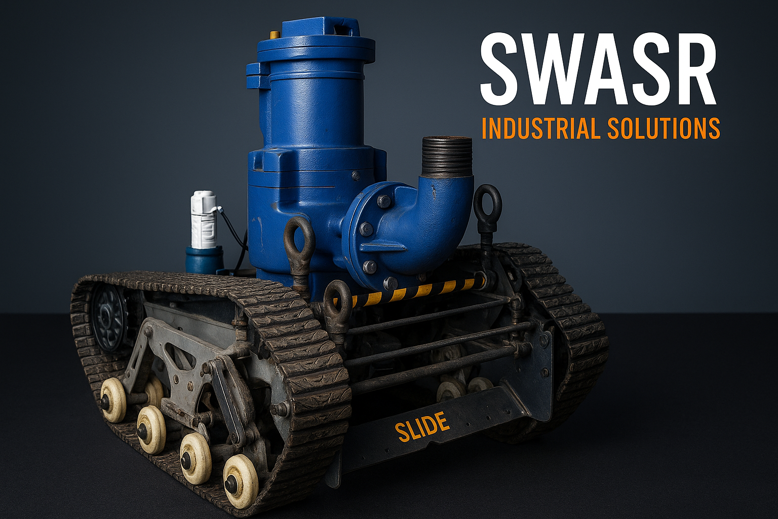 Advanced cleaning robot in industrial environment with sleek metallic design and LED indicators